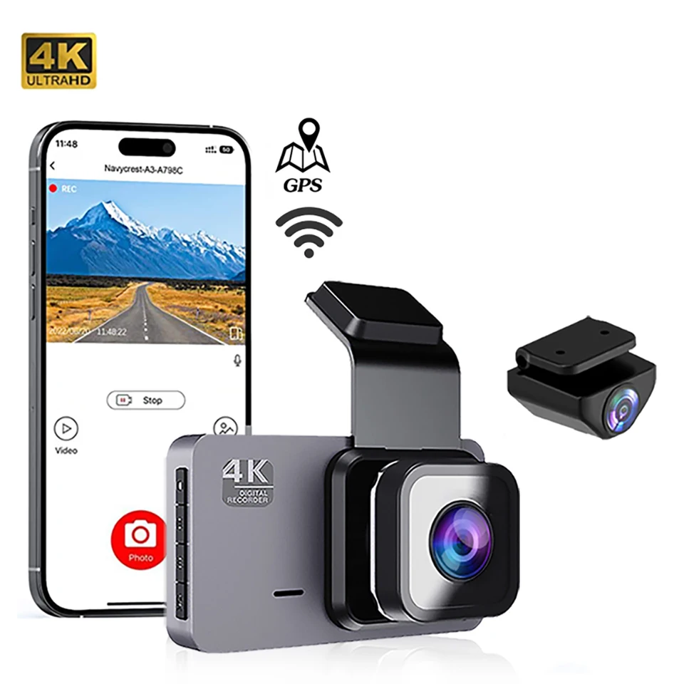 4K 2160p CAR DVR WiFi Dash Cam zadné zobrazenie automobil Reverz Camera Video Recorder Vozidlo Čierna skrinka Dashcam GPS