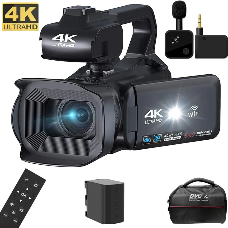 4K 60 snímok za vonkajší fotoaparát Videokamera 64MP YouTube Live Stream WebCam 4.0 Dotyková obrazovka Vlog Recorder 18X Zoom Camera