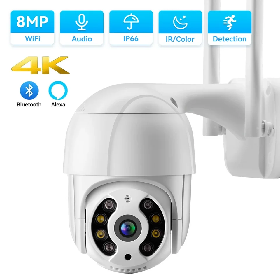 4K 8MP Ultra HD PTZ WiFi Camera H.265X Automatické sledovanie IP bezpečnostné kamery 5x Digital Zoom AI Human Detection Colorful Night Vsion