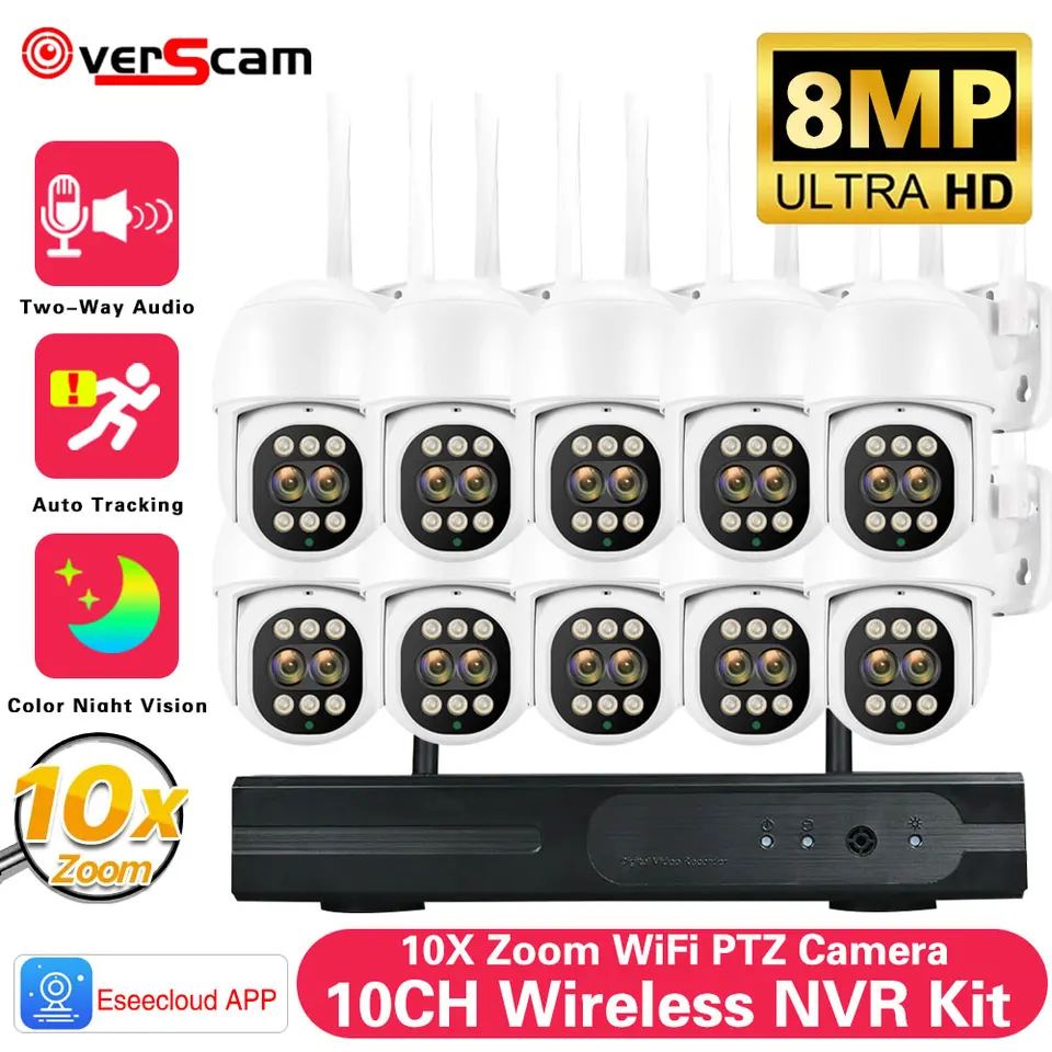 4k 8MP WiFi bezpečnostný kamera WiFi 8MP Video sledovanie set 10ch NVR súprava CCTV Recording Outdoor IP66 10x PTZ Zoom Camera