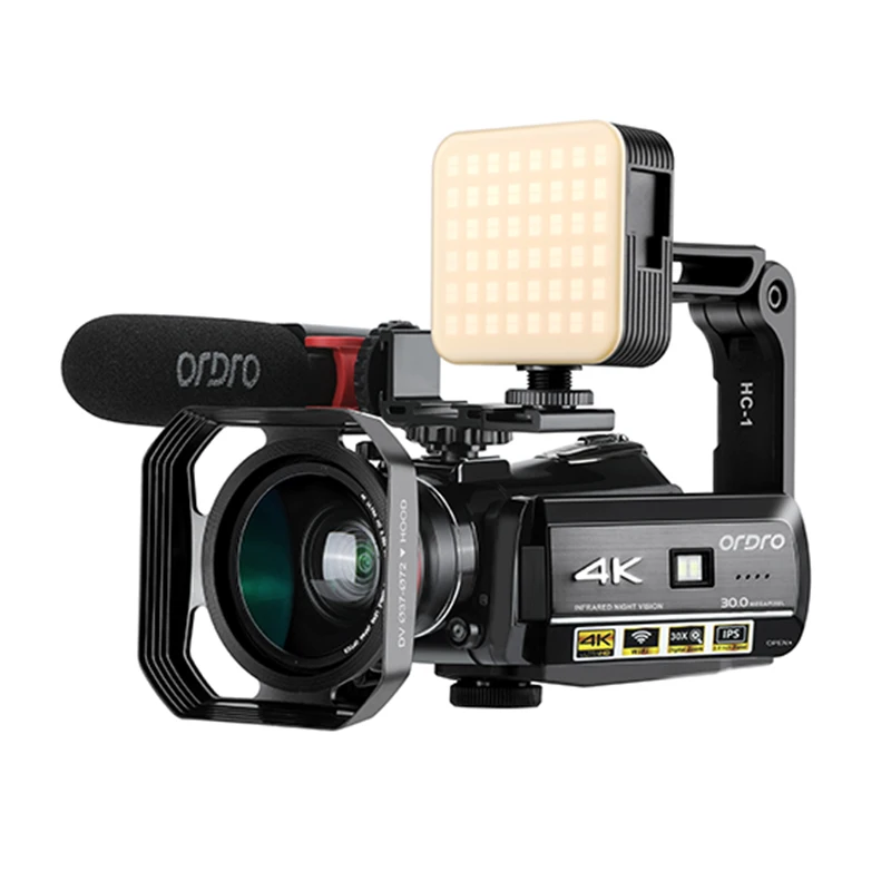 4K Full HD Professional Videokamera Ordro AC3 YouTube VOG IR Night Vision Digital Camera s natáčaním mikrofónu bloger