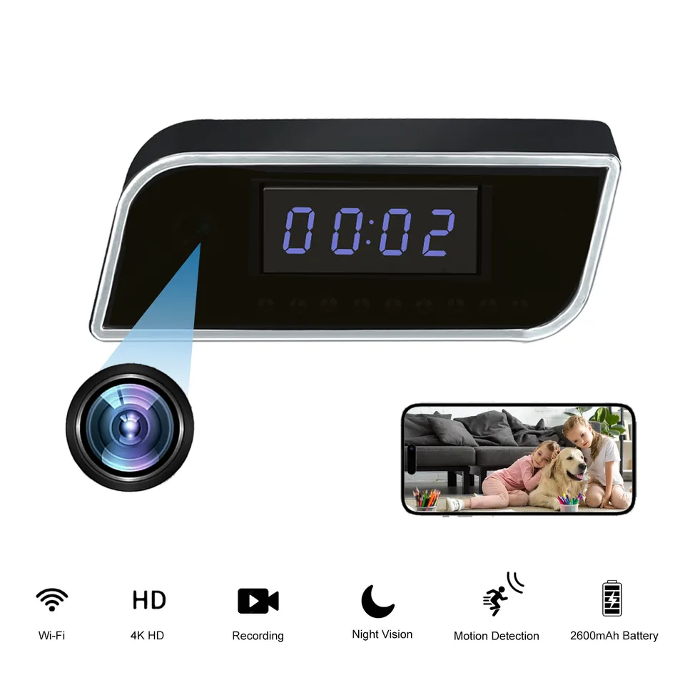 4k HD hodinové fotoaparát s detekciou pohybu, nočné videnie, diaľkové prezeranie, nahrávanie, ONVIF, App - Domov a kancelársky dohľad