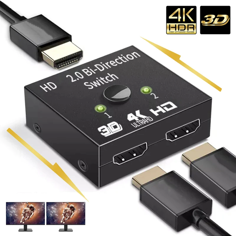4K HDMI-kompatibilný prepínač 2 porty BI-RIRECTIONAL 1X2 / 2X1 HD Splitter Splitter 4K 1080P 3D HDR HDCP pre PS4 PS3 Xbox HDTV Box