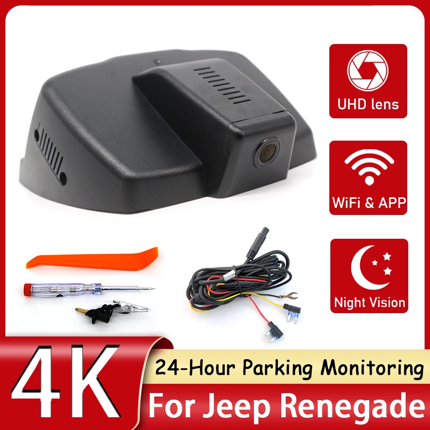 4K Hidden Dash Cam Car DVR WiFi 24H Driving Recorder Dashcam pre Jeep Renegade Dodge Chrysler 2015 2016 2017 2018 2019 2019 2020 2021