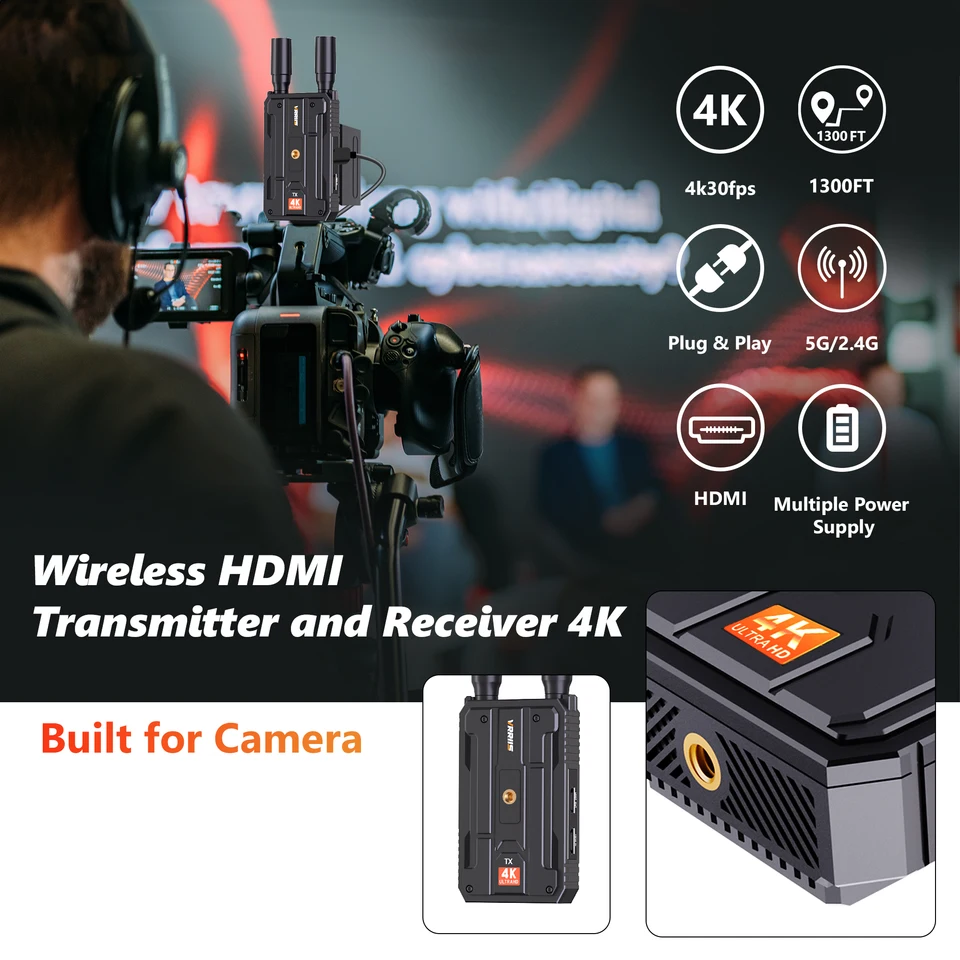 4K Wireless HDMI vysielača prijímača Video Extender 400 m podporuje 1 TX až 4 RXS pre notebook kamery DSLR do TV, projektor ， Monitor