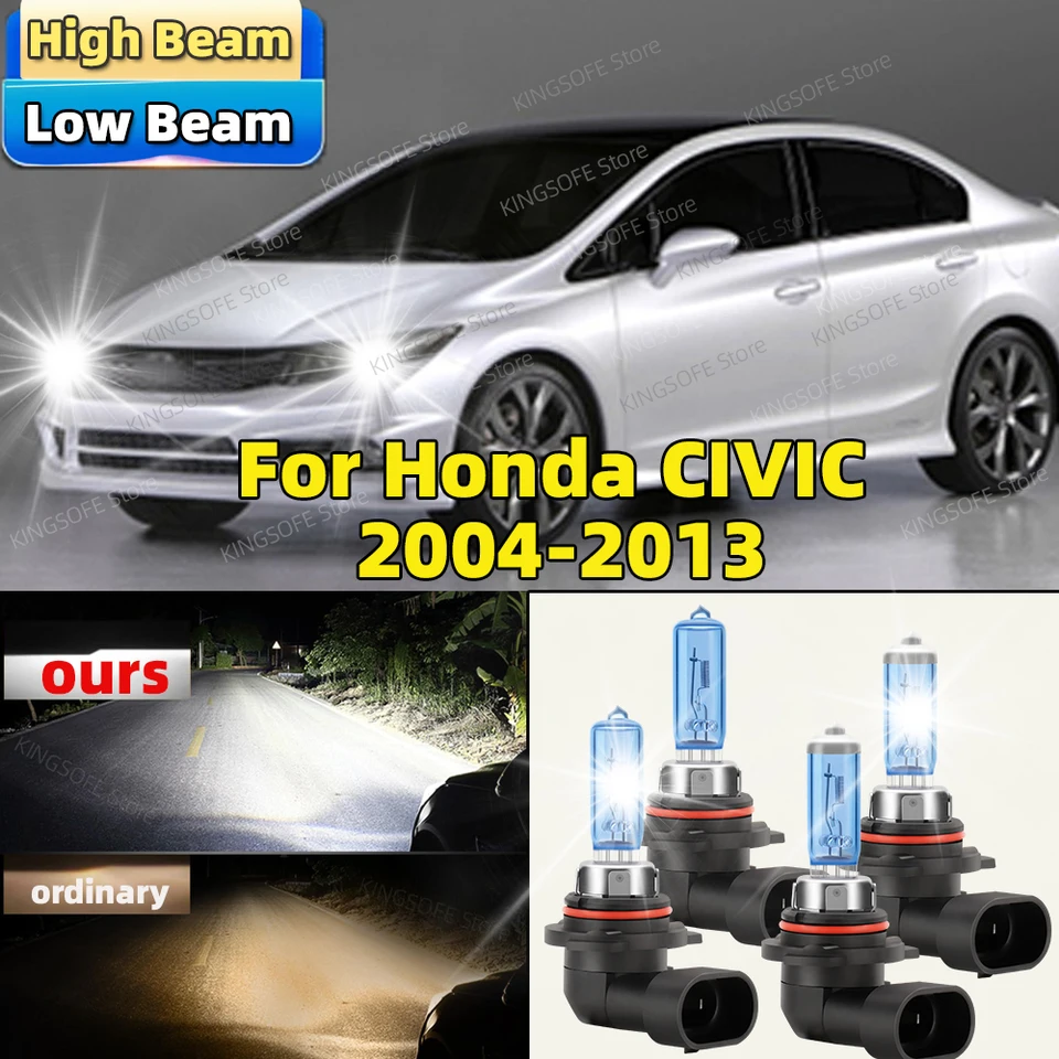 4ks 100 W halogénové Canbus 6500K Svetlomet CAR HB3 HB4 Vysoký nízky lúč pre Honda Civic 2004 2005 2006 2007 2008 2008 2009 2010 11 122013