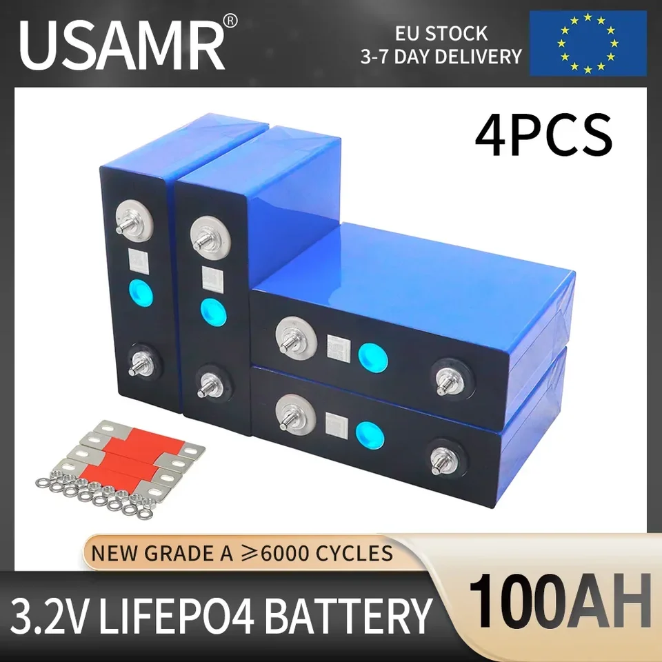 4ks 3,2V 100AH ​​LIFEPO4 lítium fosforečnanu batéria DIY 12V 24V 36V 48 V Nabíjateľné bunky pre solárne úložisko pre solárne úložisko