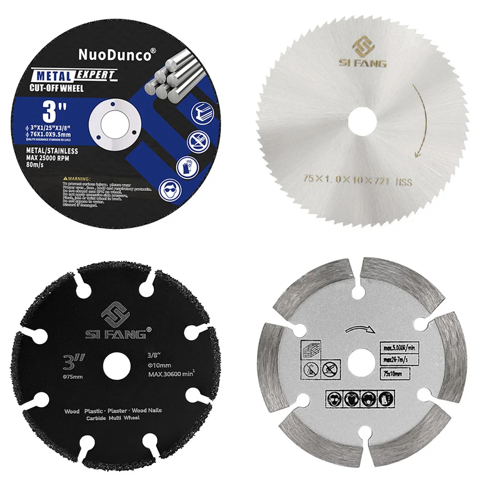 4ks 3inch 3inch kovové odrezané koleso Diamond Cutting PILA Blade Stone Disk HSS Woodworking SEW SET SET pre mini uhlovú mlynček