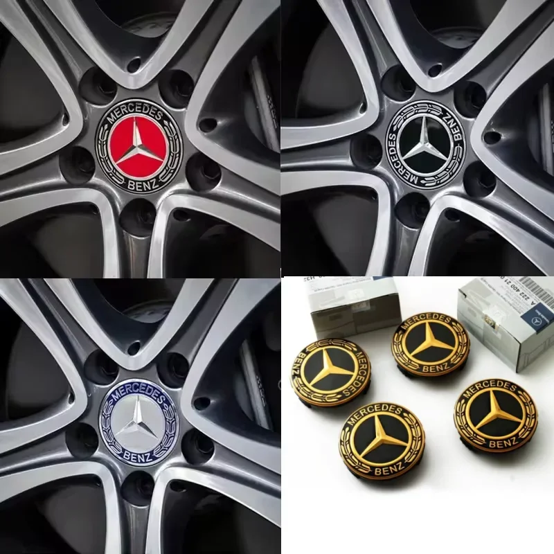 4ks 75 mm automobilový nábojový kryt je vhodný pre Mercedes-Benz B/C/E/SA C200L GLK CLA GLC Retro Gold Multicolor Multicolor voliteľný.