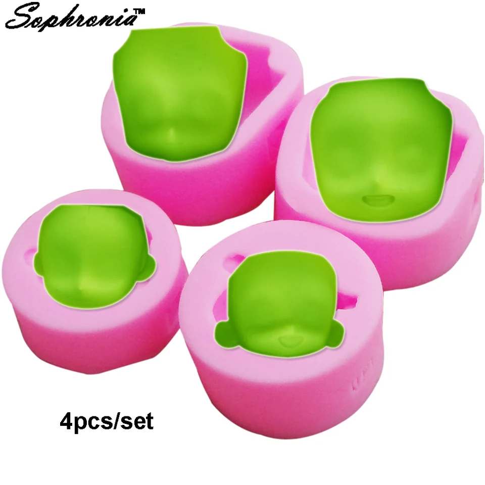 4ks bábiky pre bábätká detská tvár silikónová forma fondant pre domácich majstrov DIY Deskotujúce náradie Sugarclety Clay Chocolate Gumpaste Folds Pevné náradie