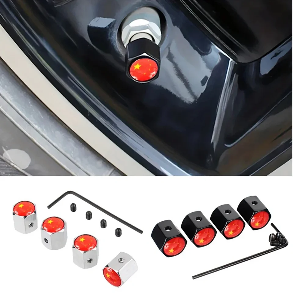 4ks China Flag Car Wheel Air Air Air Covers Car Air Air Ventil St paňový uzáver pre Ford Dodge Honda BMW Toyota Audi Nissan Subaru Mazda Volvo VW