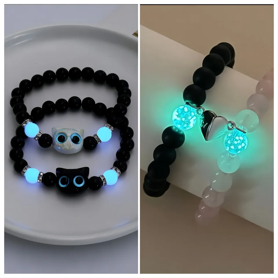 4ks Cut Cat Glow v tmavých korálkových náramkoch náramky BFF náramky