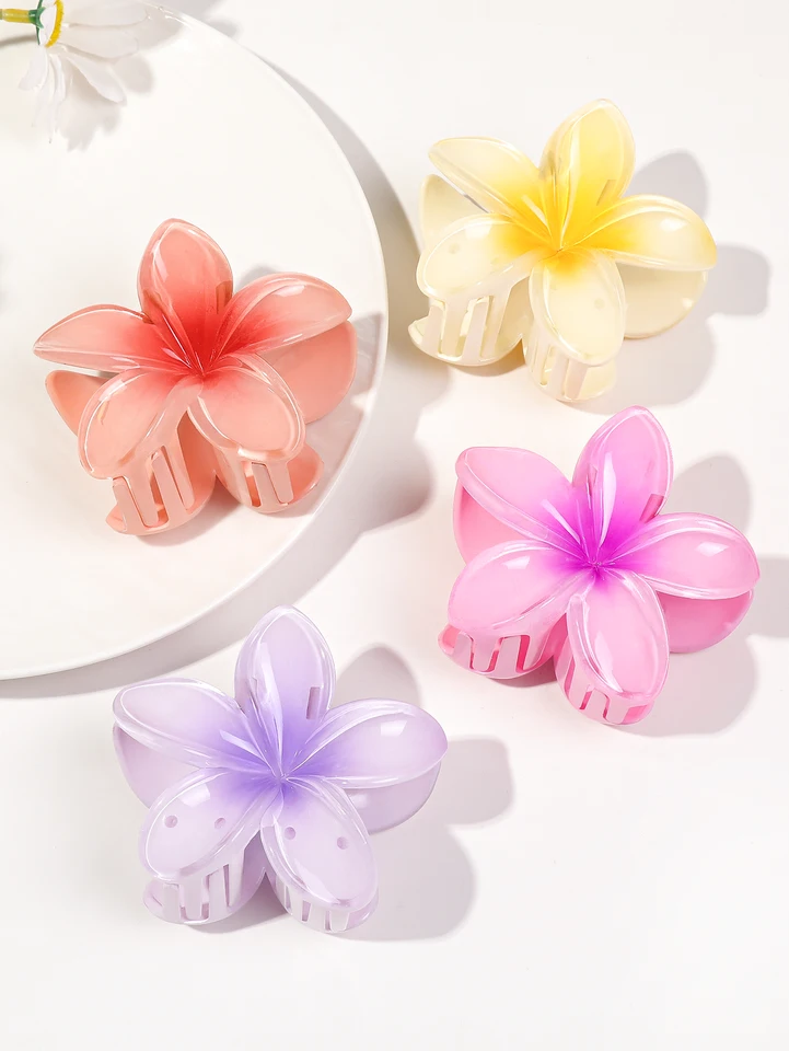 4ks Cute Flower Bananové vlasy Cap Clip pre silné vlasy, silné držanie neklipov, havajského, vlasové doplnky pre ženy Girl Prázdniny darček