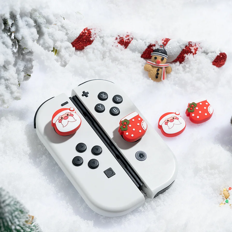 4ks Cute Vianoce Kawaii Joy Con palce Grips Joystick Cap Soft Silikone Covers Button pre Nintendo Switch Oled Lite Controller