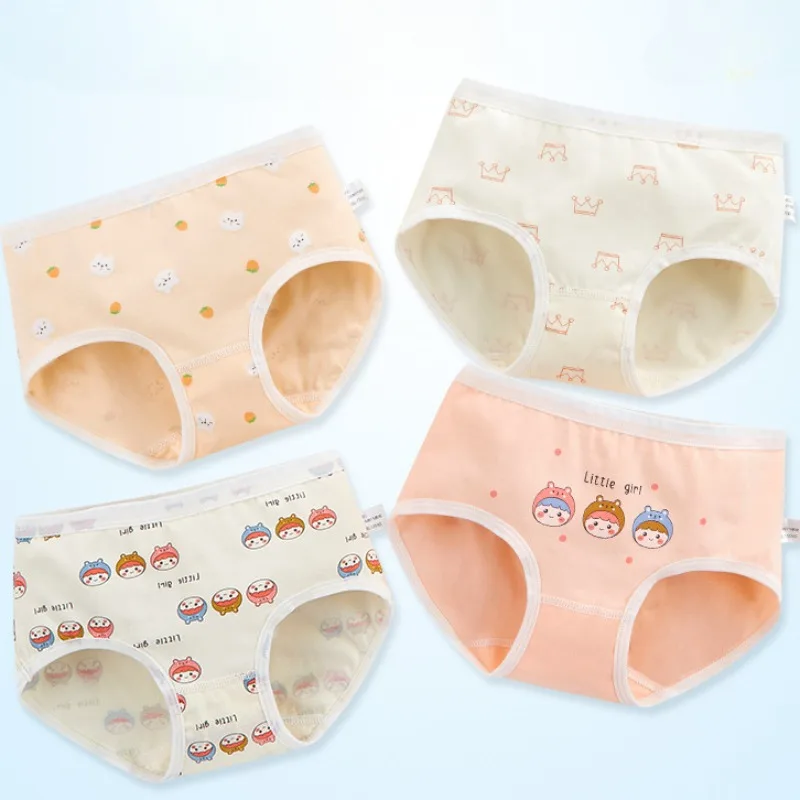4ks dievčatá bavlnené antibakteriálne nohavičky Dieťa roztomilé tlačové nohavičky 3+y malé dieťa tenké priedušné pohodlie Underwear Student Knickers