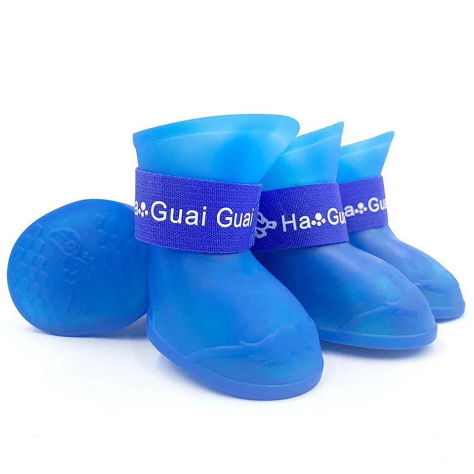 4ks domáce zviera Waterproof Rainshoe Anti-Slip Gumov topánka pre malé stredne veľké psie mačky vonkajšie topánky pre psie topánky Pet Rain Dažď topánky