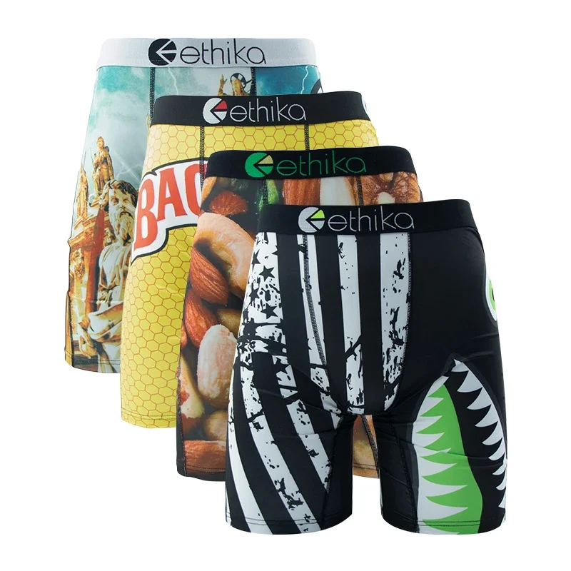 4ks Ethika Sexy muži spodná bielizeň boxer šortky žralok tlačené nohavičky spodná bielizeň spodnú bielizeň boxersports športové fitnes boxerky