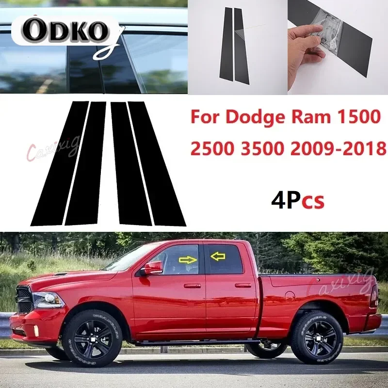 4ks Gloss Black Auto dvere okenné okenné stĺpce stĺpy dekoratívne obaly pre Dodge Ram 1500 2500 3500 2009-2018 Automatické nálepky