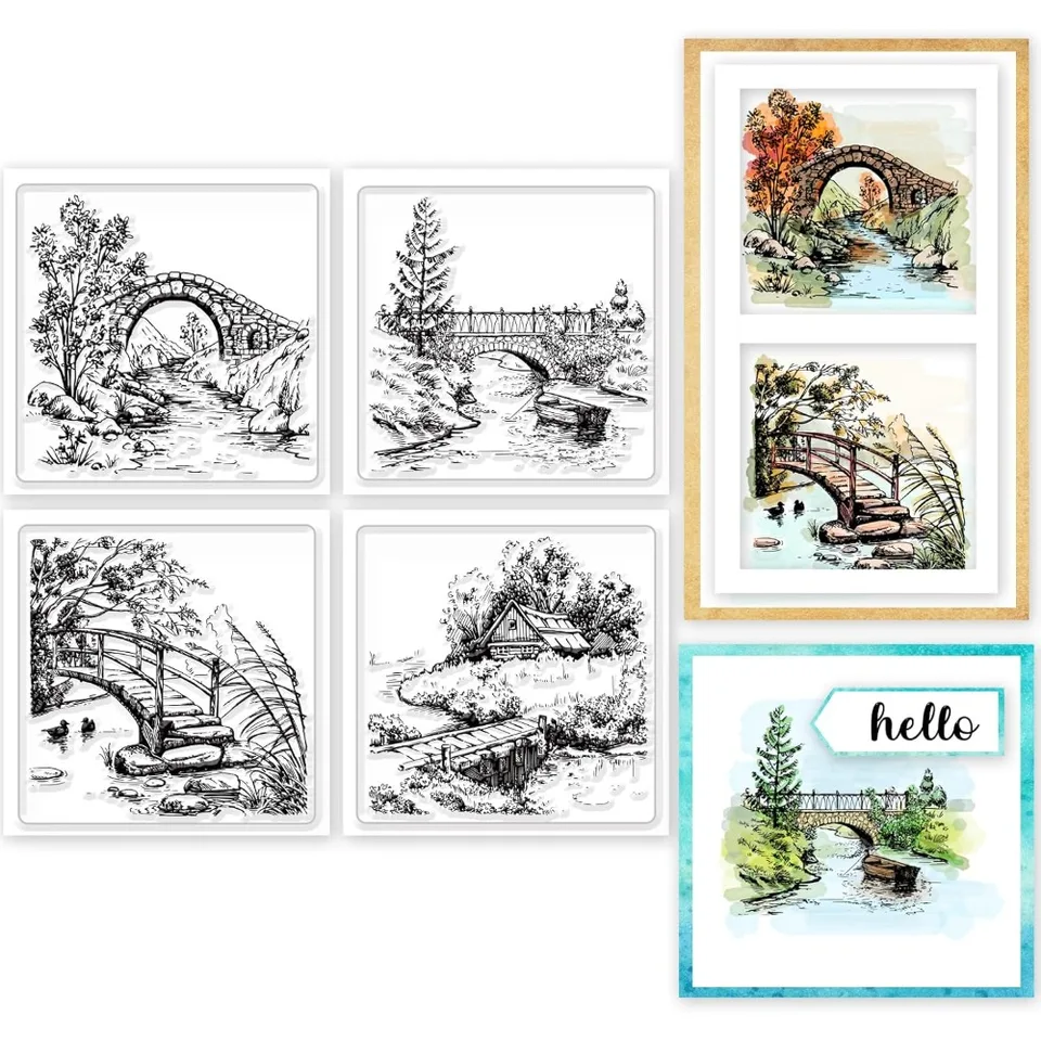 4ks Mini Bridge Clear známky pre DIY Scrapbooking Mini Pond Rastliny Silikónové čisté pečiatky Tesnenie Transparentné pečiatky pre karty