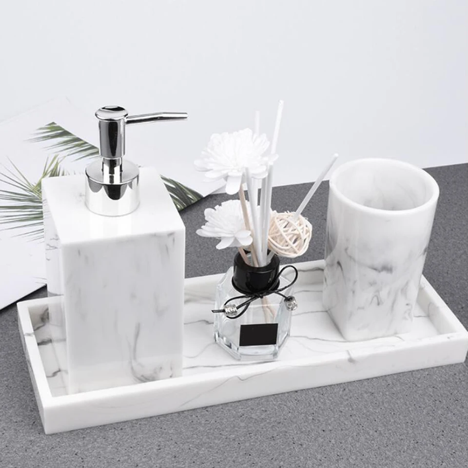 4ks mramorové vzory kúpeľňové doplnky Resin Hotel Kúpeľňa Toaletné potreby Set Lotion DispenSer podnos pre kúpeľňové pult Home