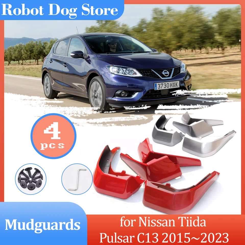 4ks Mudguards pre Nissan Tiida Pulsar C13 2015 ~ 2023 2016 MAD FLAPS Časť Splash Garder Cover Spoiler Fender Fender CAR ACTIPORIE