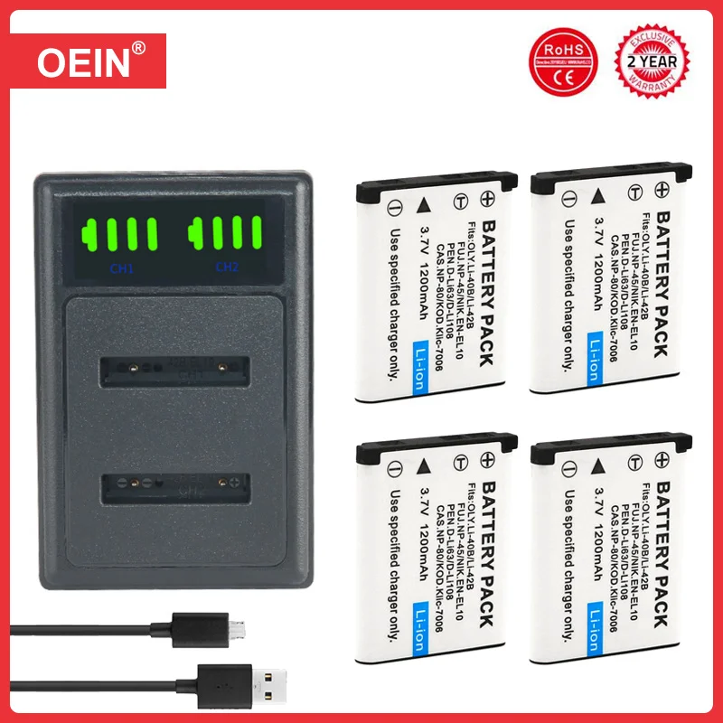 4ks nabíjateľná lítiová batéria 3,7 V 1200 mAh Li-40B Li 40B Li-42B Li 42B batéria pre NP-45 NP 45 NP 45A 45B 45S EN-EL10 1PCS