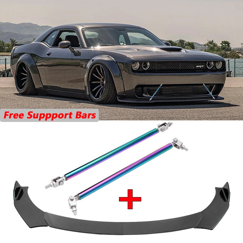 4ks predný nárazník na pery Splitter Splitter Body Kit W/ Support Strut Bars for Dodge Challenger SRT SXT RT Auto príslušenstva