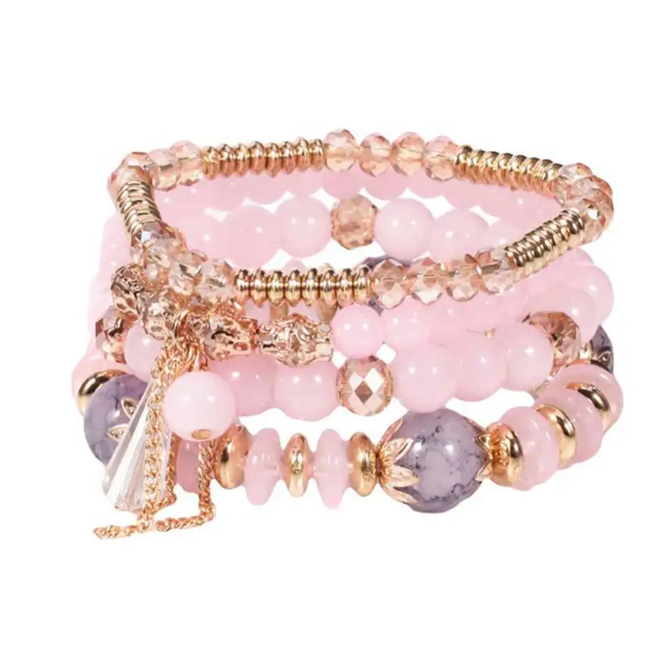4ks/set boho faux agate perl panelový reťazec kúzlo korálkový náramok pre ženy náramky šperky kúzlo náramky Najlepší priateľ