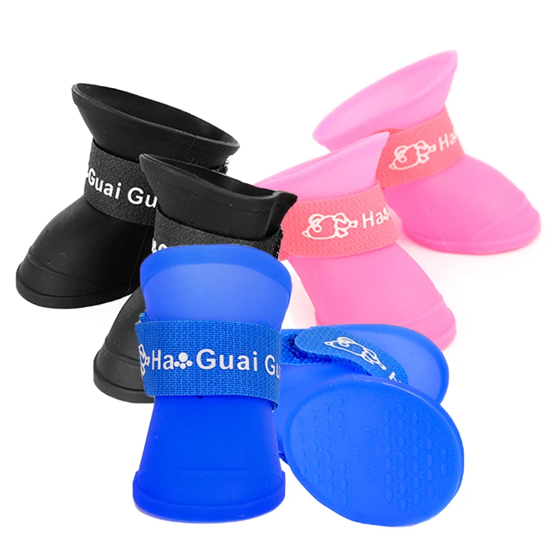4ks/set domácich psov nepremokavá obuv Candy farby modré/čierne gumové dažďové topánky topánky pre malé psy Cat s/m/l