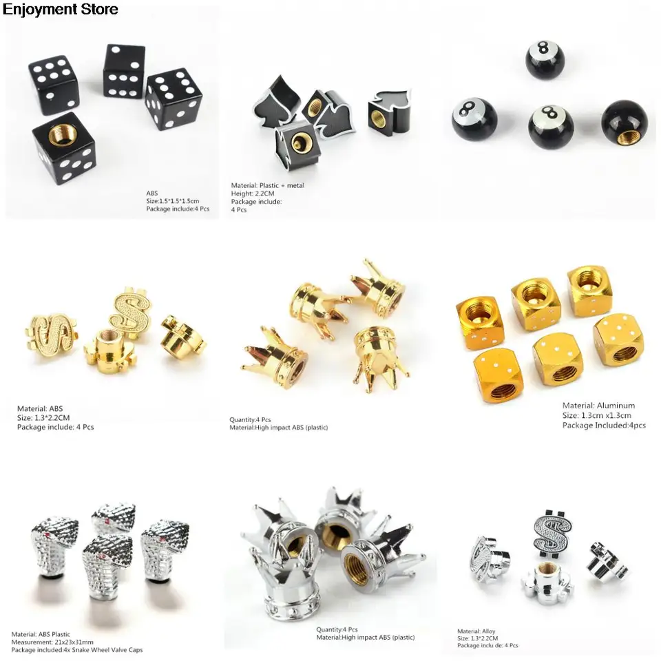 4ks/set Universal Crown Dice Car Car Bike Pneuľká Vzduový ventil kmeňa automobily Automobily kolies Pneumatika Stonka Vzduchový ventil prachový pokrýva príslušenstvo