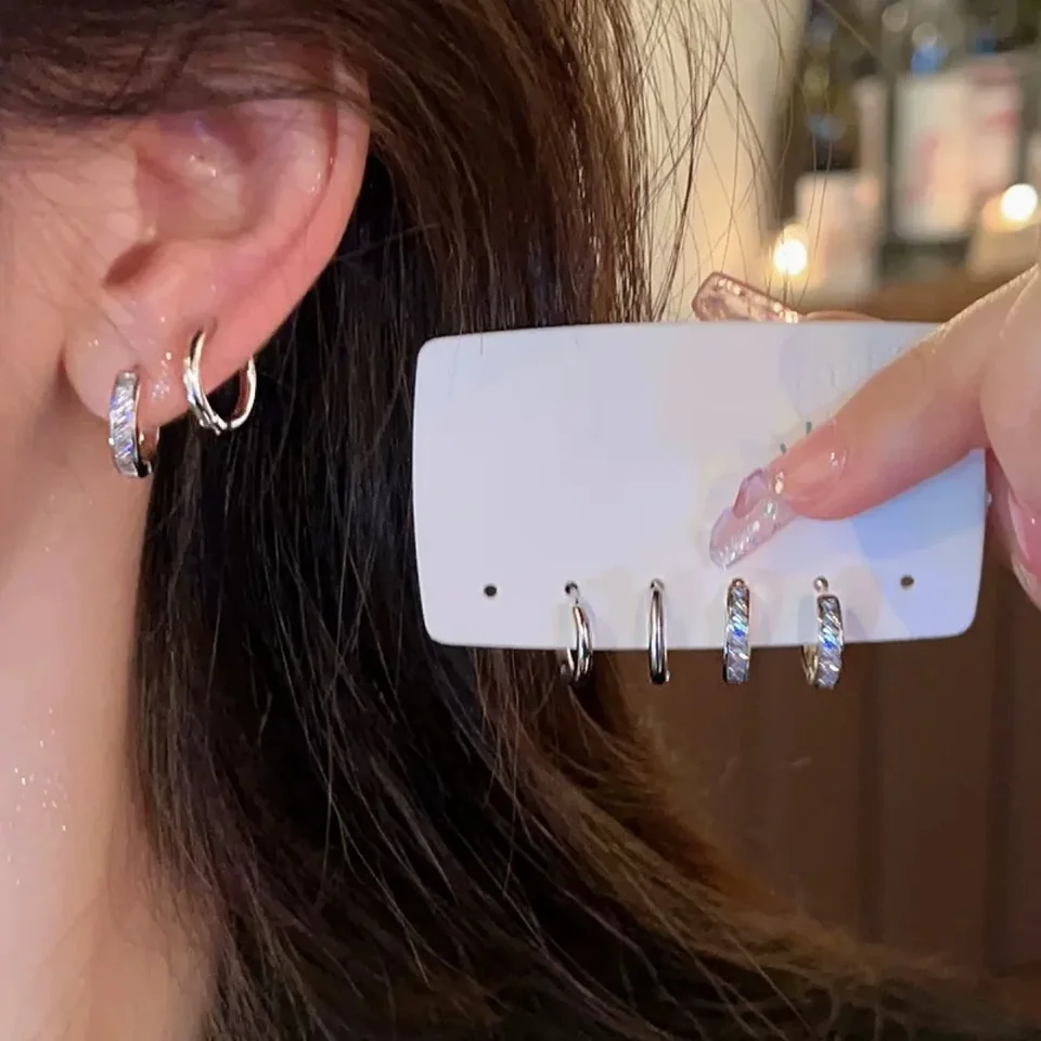 4ks/set z nehrdzavejúcej ocele Zirkón Crystal Hoop náušnice pre ženy Egirl New Aestetic Y2K Cool Daily Wear Darček šperky Darček