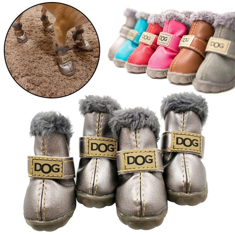 4ks/set zimné domáce zvieratá psie topánky Teplé snehové topánky Vodotesné kožušiny Malé psy Nekĺzané topánky pre výrobok chihuahua mops mops