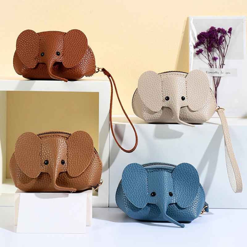 4ks slon Pu kožená kabelka Coin Dámske malé peňaženky Mini jednoduché vrecká na zips vreckové peňaženky Coin Kein Storage Bag Storage