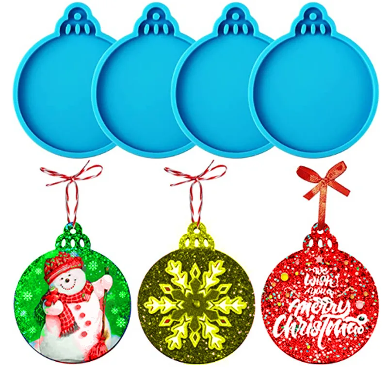 4ks vianočná guľa Ornament Živú pleseň DIY Tvar Kľúčenka prívesok Silikónová forma vianočné stromy Závesný prívesok Casting Tool