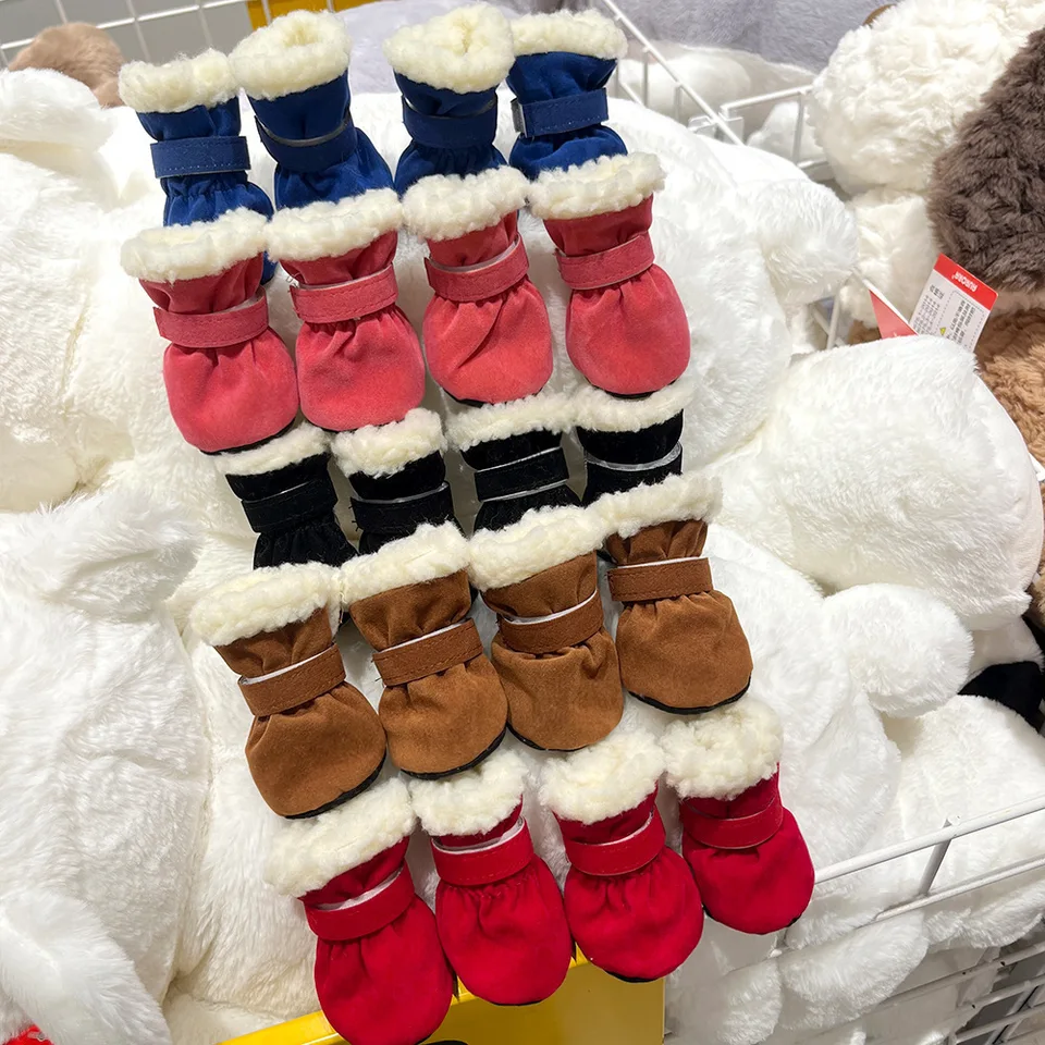 4ks zimné psie psie topánky anti-sklip šteniatko snehové topánky zahusťujú teplé ponožky pre domáce zvieratá pre malé stredné psov mačky chihuahua Yorkshire Teddy