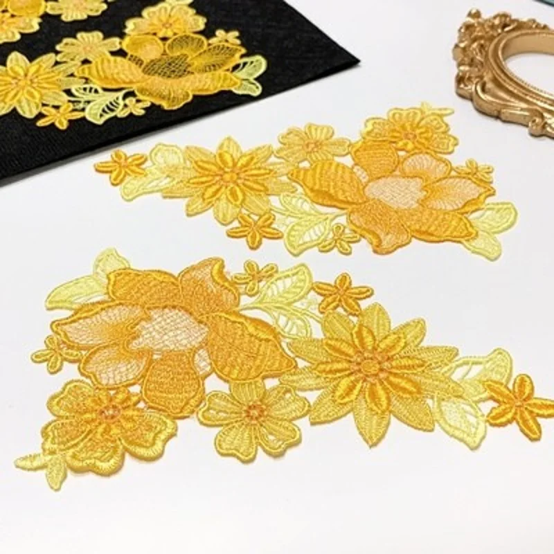 4ks/šarža 10*16 cm lesklý ružový žltý kvetinový gradient šijací motív Venise Lace Aplikácia pre odevné vyšívacie čipky
