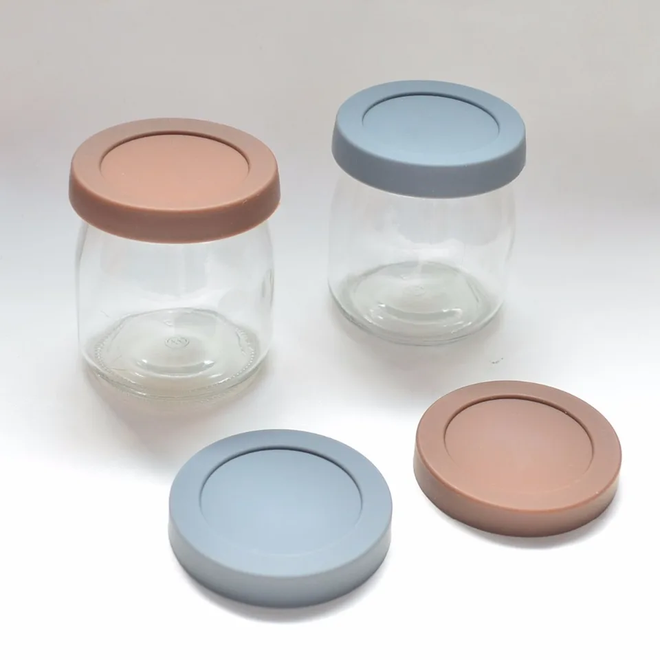 4ks/šarža silikónové viečka pre 200 ml fľaše na pudingovú sklenenú fľašu, jogurtové fľaše tesniaceho čiapky Mini fľašové želé mliečne veko Plumyl