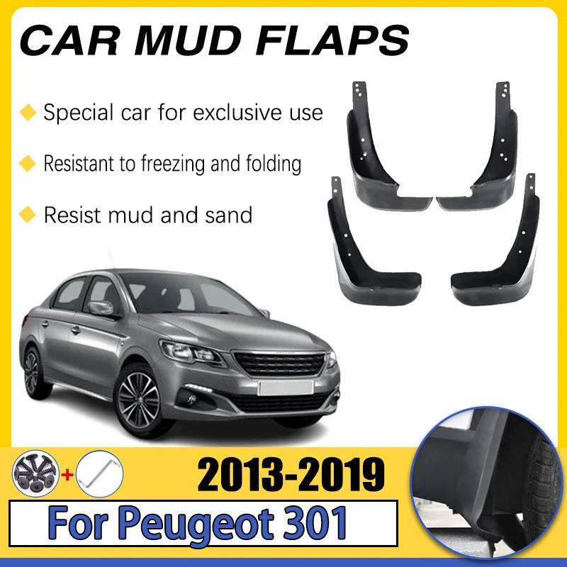 4ksové autá Mudguards pre Peugeot 301 Sedan 2013-2019 2014 2015 2016 2016 Automatické bahno Flaps Splash Guard Fender Fender Cars Auily