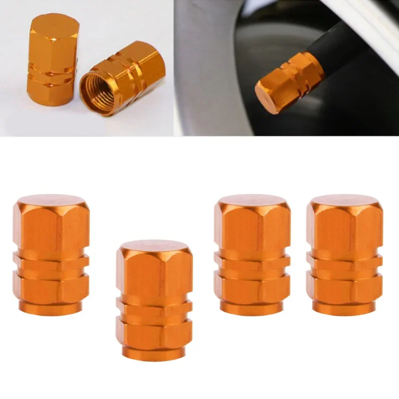 4ksové kovové automobilové pneumatiky Automatické kryty automatického kolesa Rim Rim Stovná čiapka Auto vzduchový prístav Drach Drach Ozduky Oranžové auto
