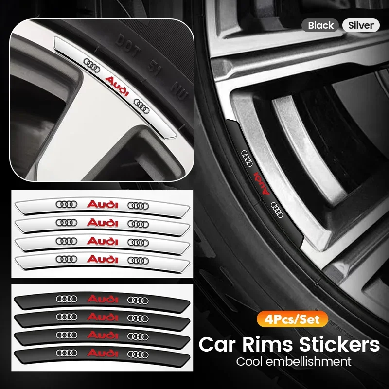 4ksové nálepky na kolesá Audi Audi Rimy koleso Hliníkové dekorácie pre Audi Quattro A3 A4 A6 A5 Q5 A1 Q7 Q3 Q2 Q8 A7 A8 A8 TT S1