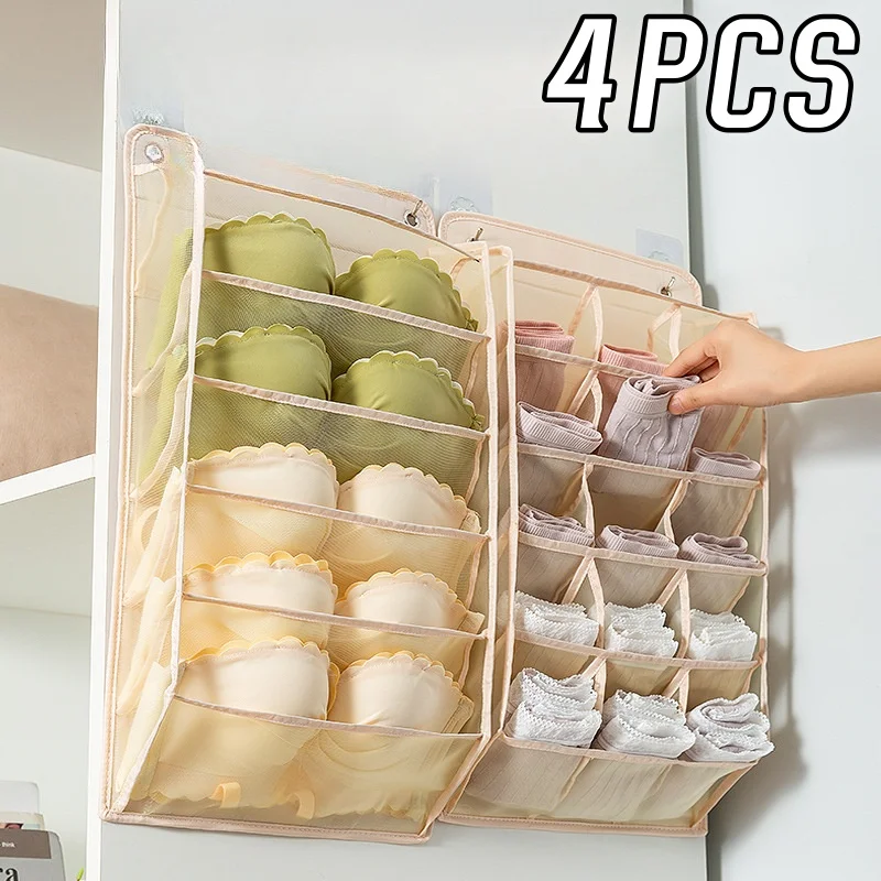 4ksové spodné prádlo Panty Storage Závesné vrecko na stenu pripevnené podprsenky Organizátor Rack Home Closet Organizátor Skladovacie vrecká