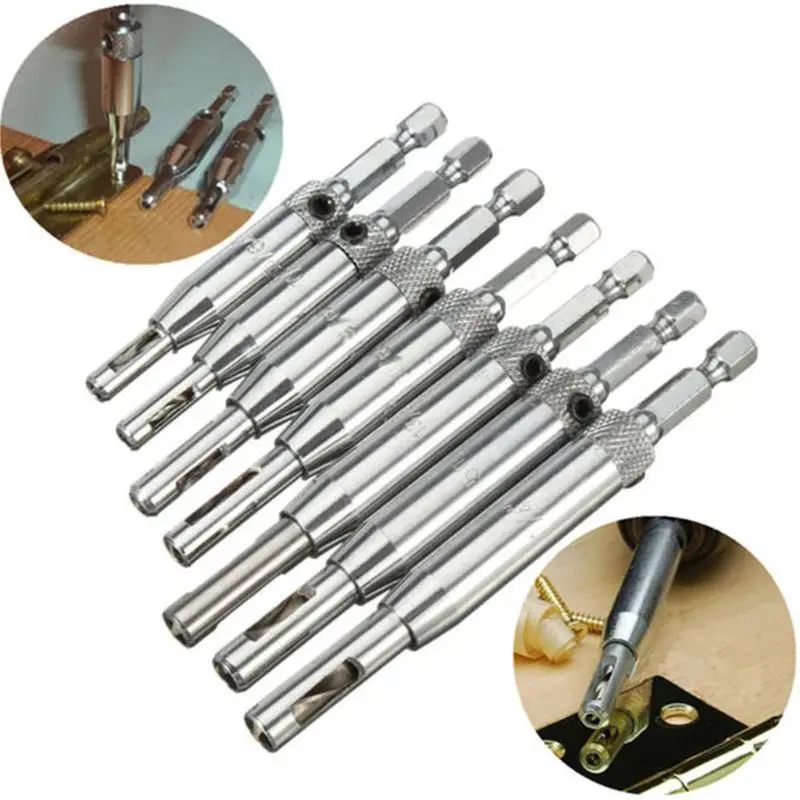 4ksové stredové vŕtacie bitky Dvere Self Centering Tapper Core Core Bit Set Hole Puncher Woodworking Tools 5/64 