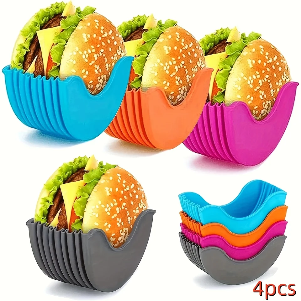 4ksové zasunuteľné držiaky hamburgerov hamburger s pevnou krabicou sendvičový hamburgerový klipový stojan na umývateľné silikónové francúzske poter hamburger omáčka2