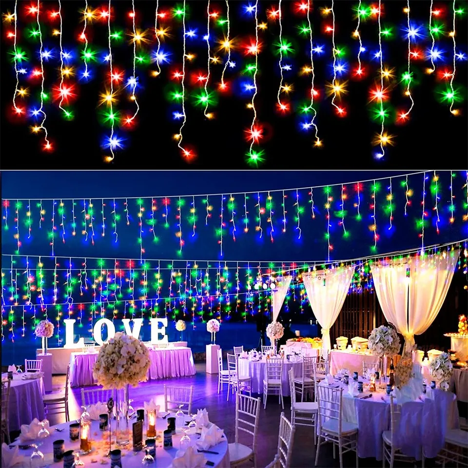 4m 96leds 220V Vianočné vianočné ledi na záclony Struky Struny poklesnuté 0,4-0,6 m sviatočná svetlo záhradná ulica Outdoor Dekorative