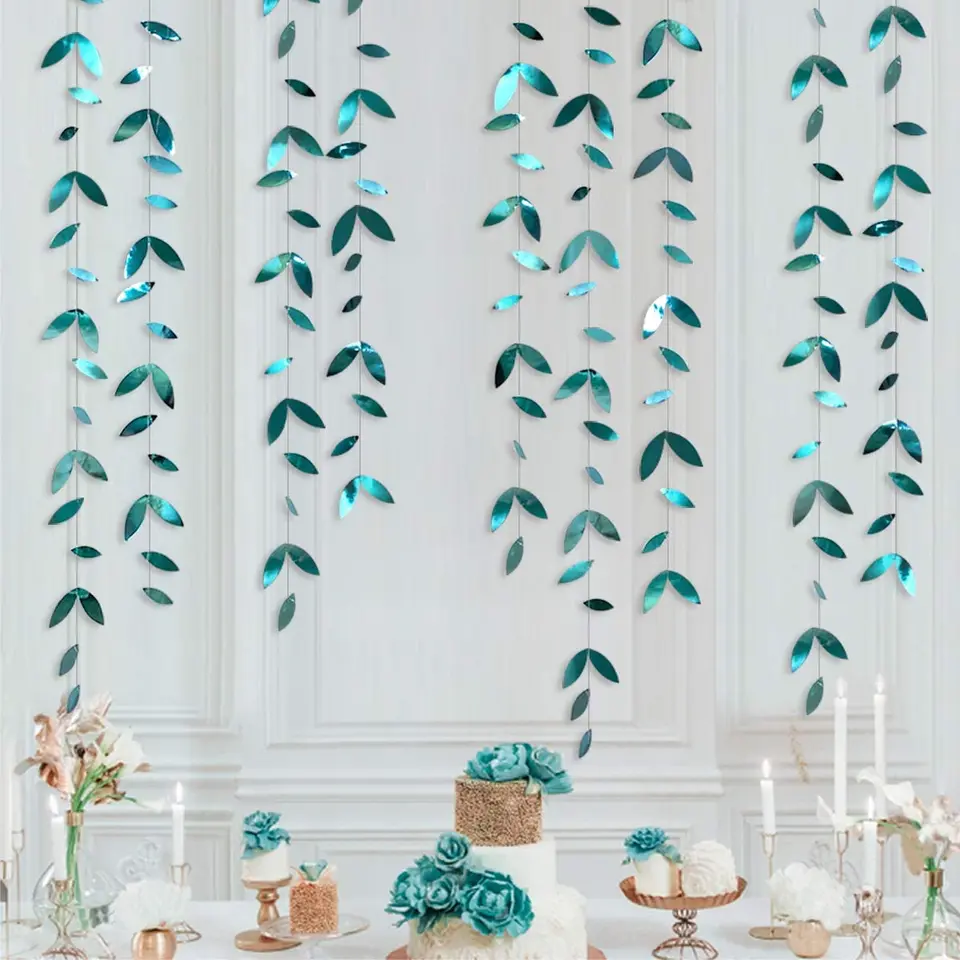 4M Dark Emerald Green Leaf Garland Paper zavesenie listov Streamer Teal Blue Banner pre letné svadobné narodeninové dekorácie