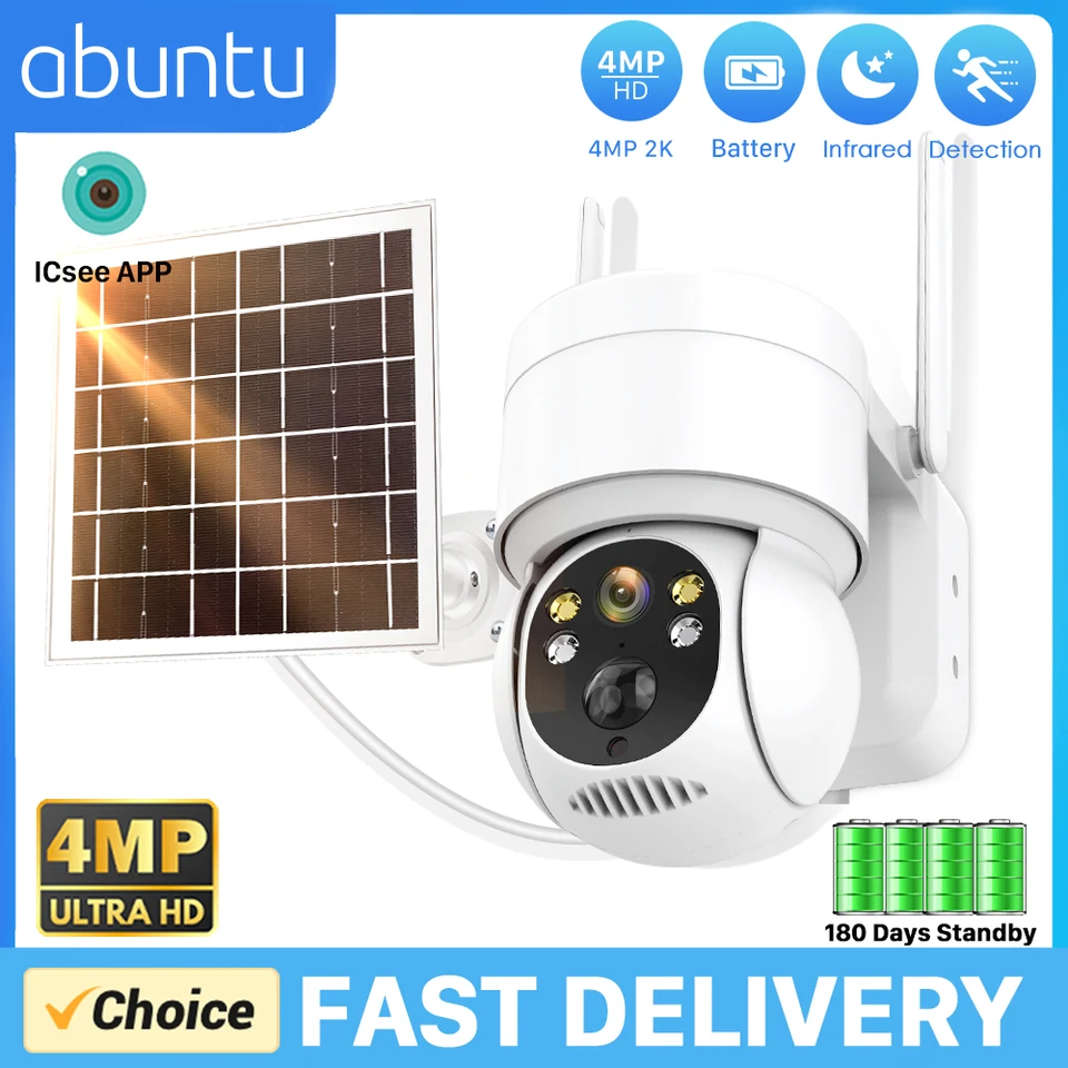 4MP 2K Outdoor bezdrôtové sledovanie kamery WiFi 5x Zoom PTZ Camera so solárnym panelom 180 dní pohotovostné PIR Human Detection ICSEE
