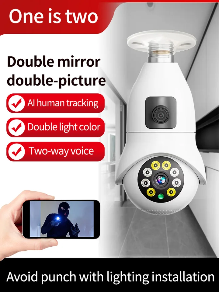 4MP 390eyes App Dual Lens E27 Lamp Držiteľ bezdrôtového bezdrôtového PTZ IP Dome Camera AI Humanoid Detekcia Domáca bezpečnosť CCTV Baby Monitor