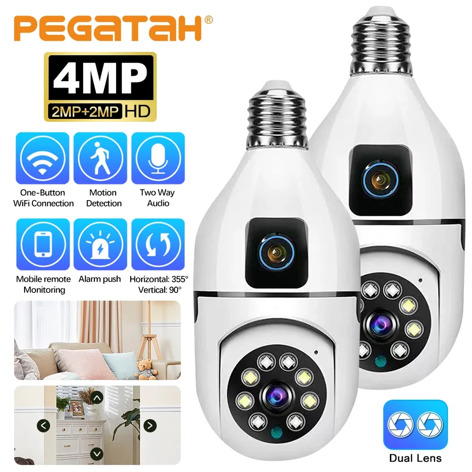 4MP žiarovka WiFi Camera Indoor Dual Lens Wireless Light IP Camera 2 -Way Audio Auto Sledovanie AI Humanoid Detection PTZ Security Cam