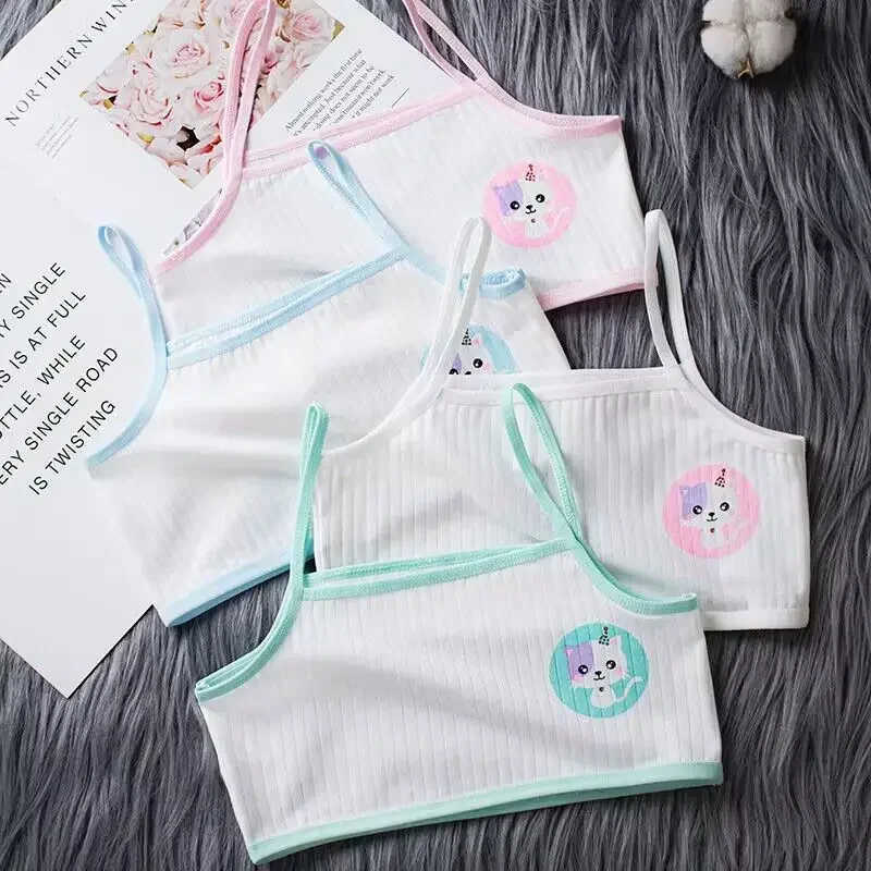 4PC Cotton Girls Training Bra Children Puberty Vest Cotton Priedušná športová podprsenka Top