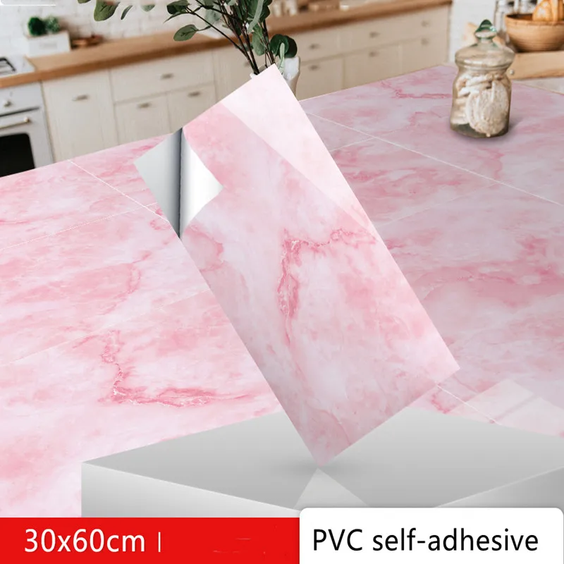 4pc/set ružové mramorové dlaždice nálepky hrubšia tapetová nálepka Self-pasívna kuchynská kúpeľňa Nepremokavá nálepka na stenu Domáce dekorácie